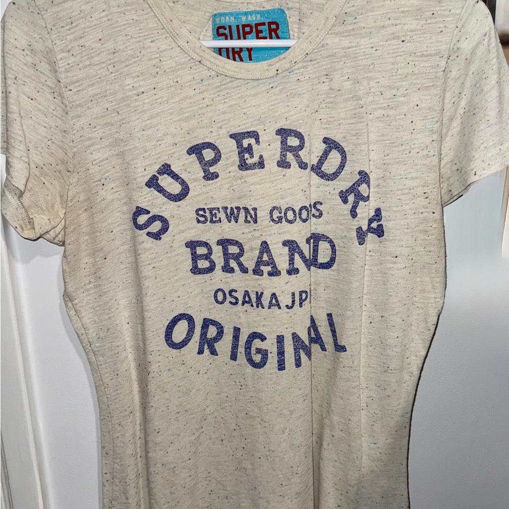 Superdry Cream Tee with Blue Print